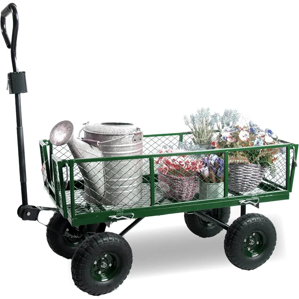 Heavy Duty 600 Lbs Capacity Mesh Steel Garden Cart Folding Utility Wagon