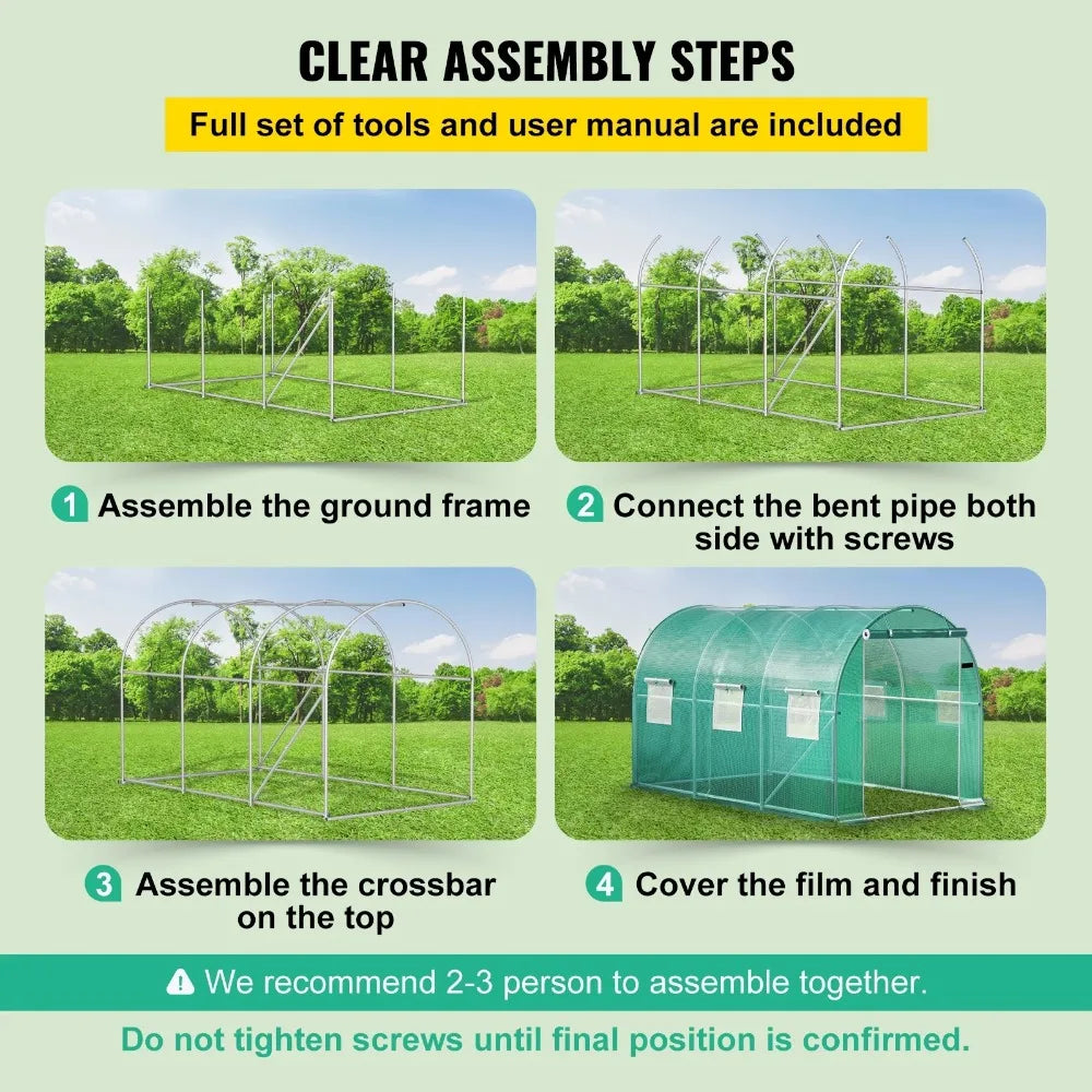 Tunnel Greenhouse Kit Water-Resistan UV-Proof with 6 Mesh Windows
