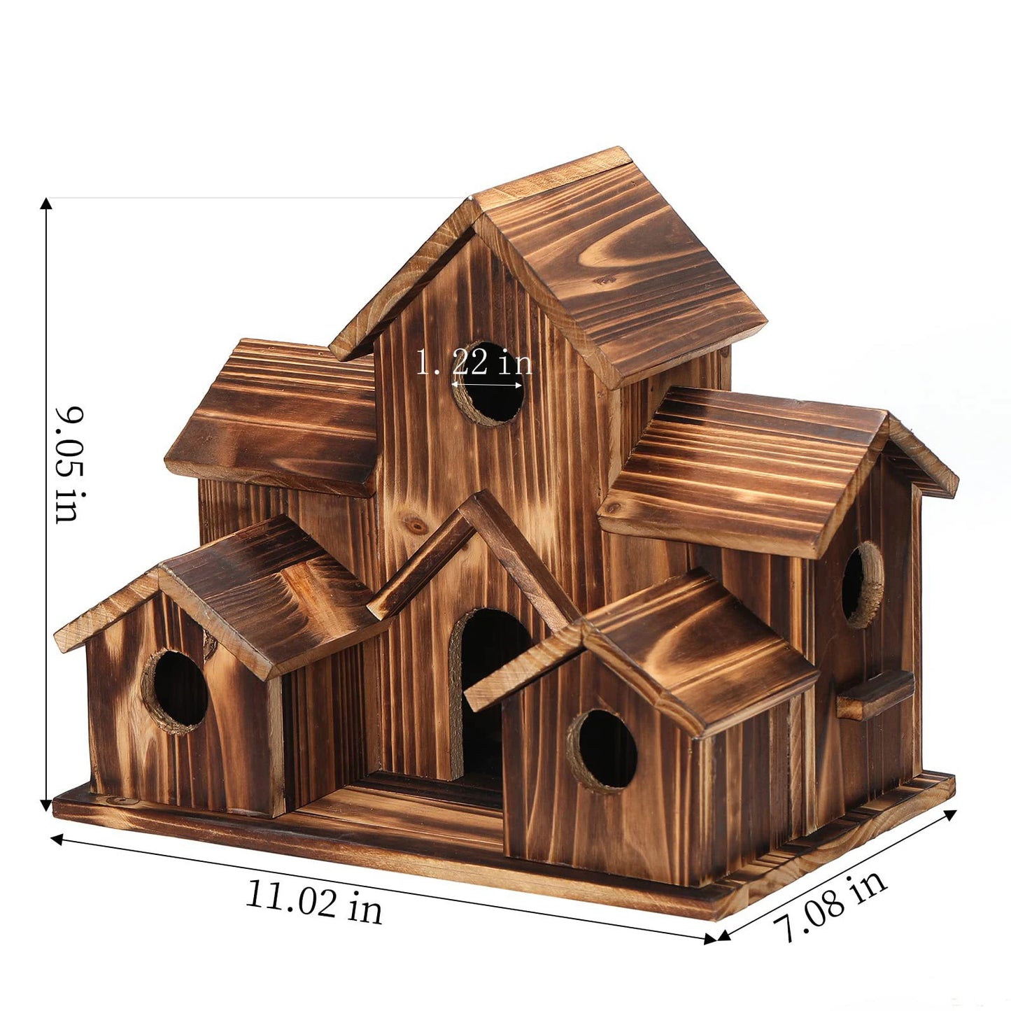 Wooden Bird House 6 Hole Handmade Natural Bird House