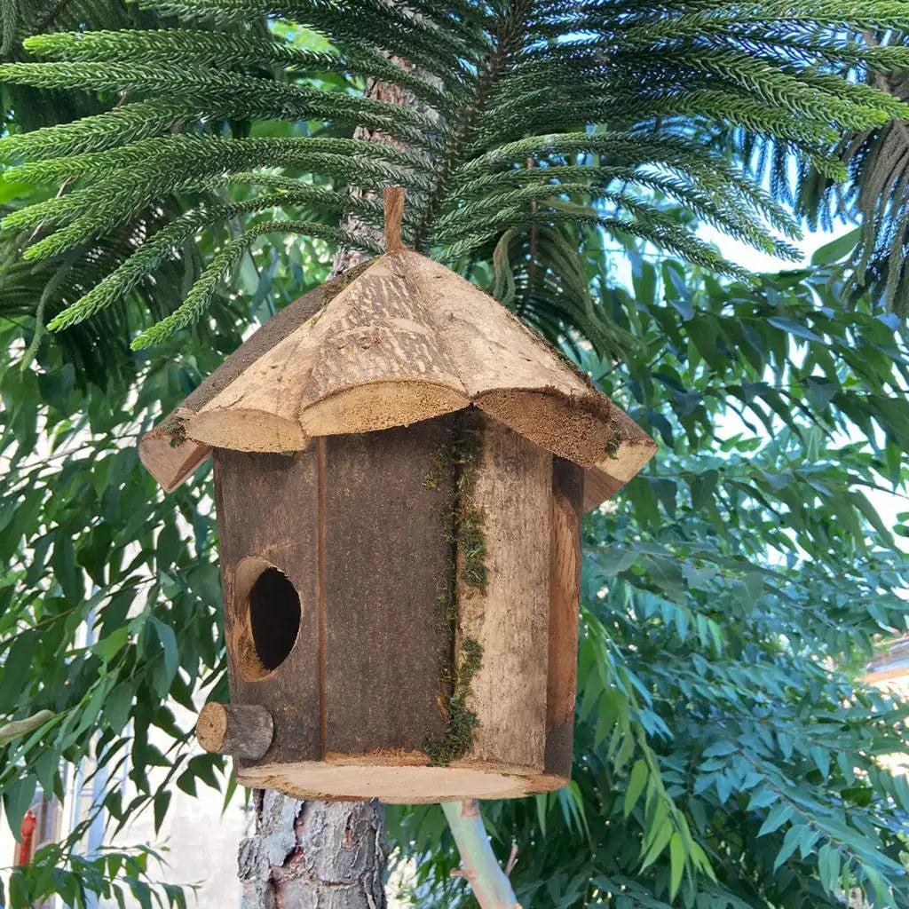 Outside Wooden Bird Nest Natural Decor Bird Hut Hummingbird House