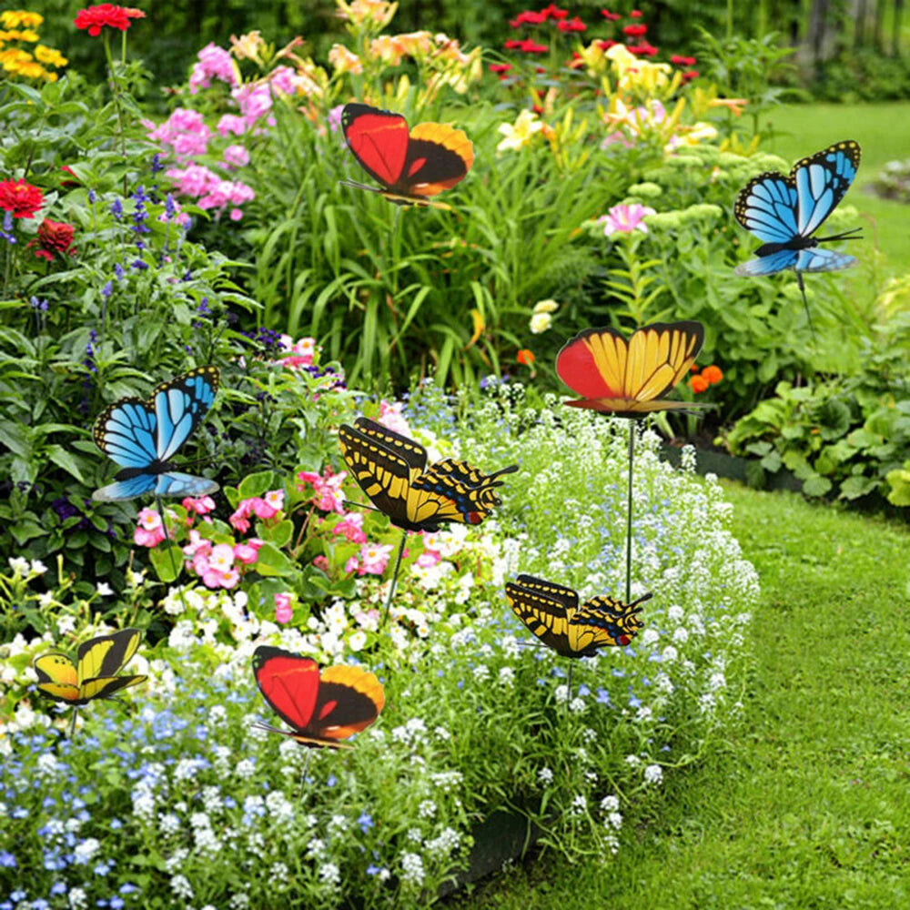 50Pcs 25x4cm Mini Butterfly Stakes Colorful Garden Butterflies