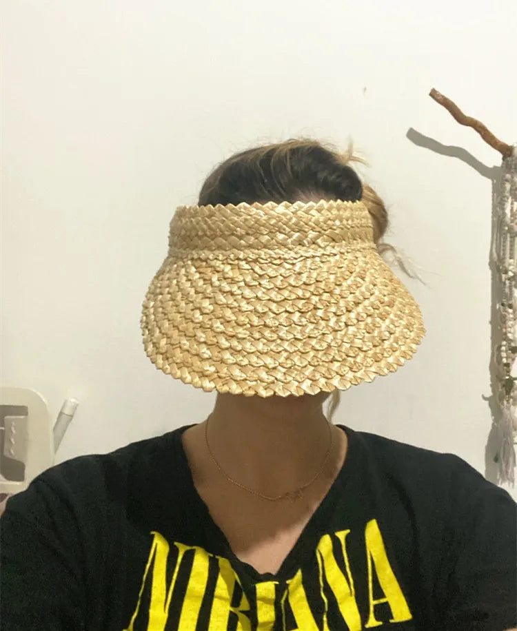 Women Handmade Raffia Straw Hat Sun Visor