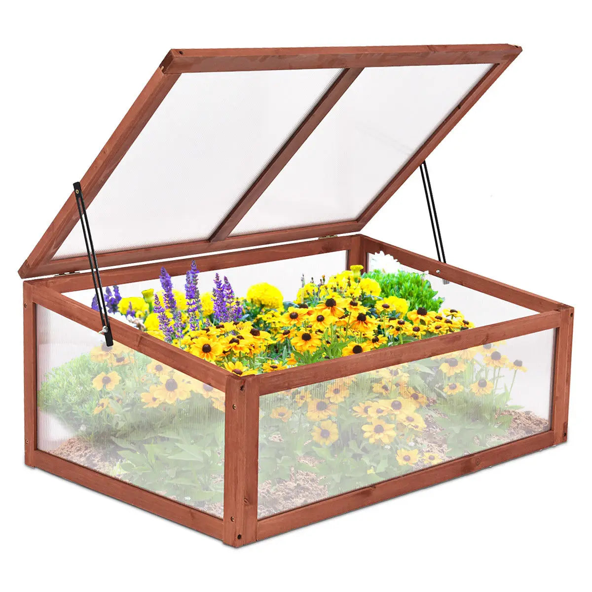 Portable Wooden Green House Cold Frame Raised Plants Protection