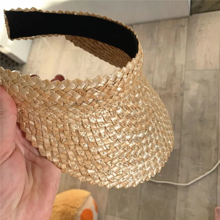 Women Handmade Raffia Straw Hat Sun Visor
