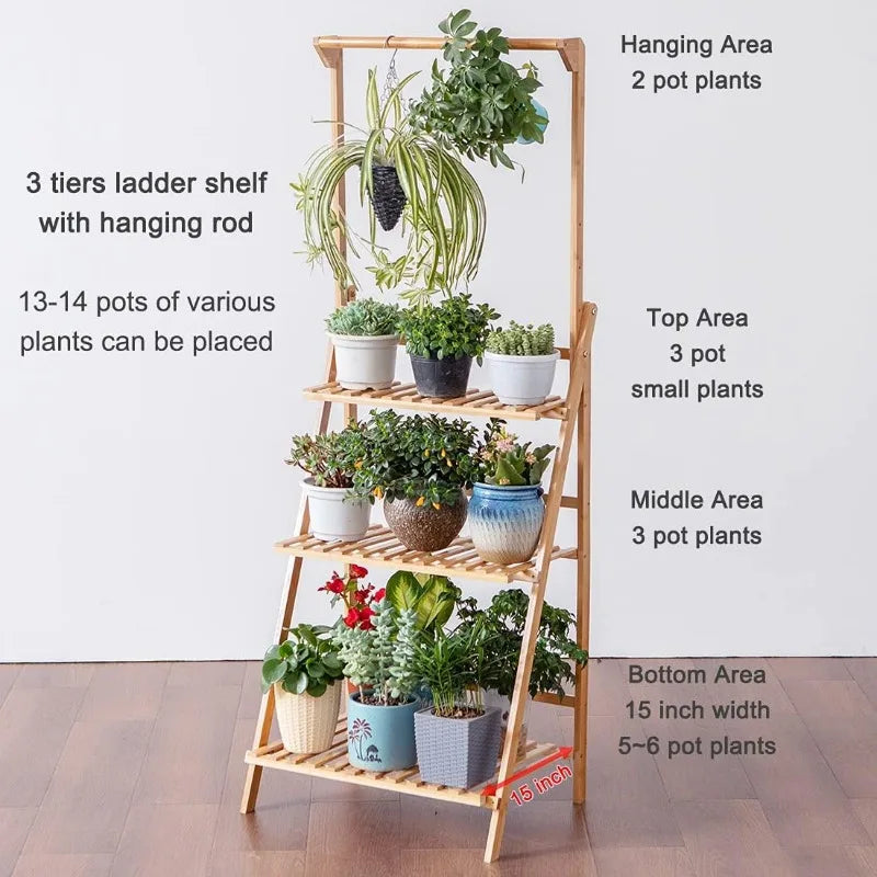 Bamboo 3-Tier Hanging Plant Stand Planter