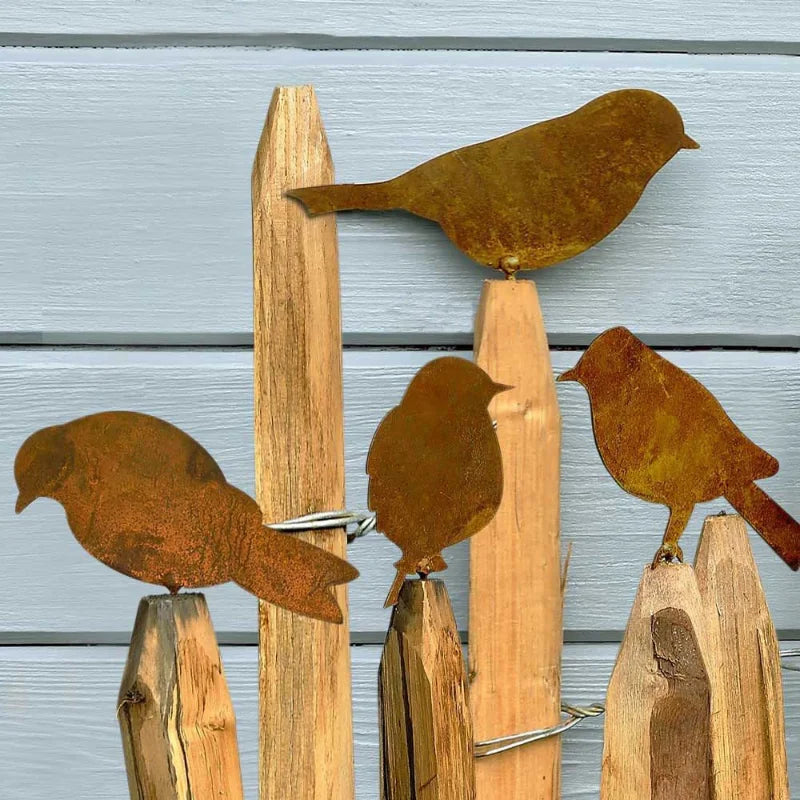 Garden Fence Decoration 4 Pcs Metal Bird Ornament Iron
