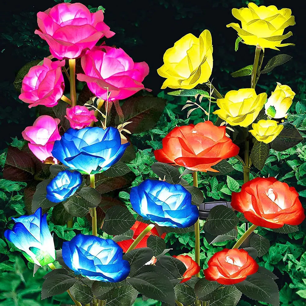 5 Heads Solar Lights Outdoor Decorative Solar Garden Lights Rose Flower