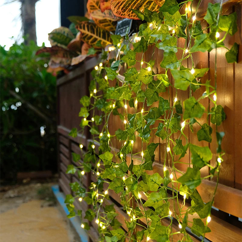 10m Solar Ivy Green Leaf Light Outdoor Waterproof 100LED  Fairy Garland String Lights