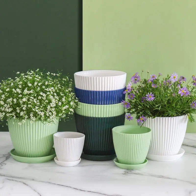 Home Garden Pots with Tray Planters Flower Plant Pots