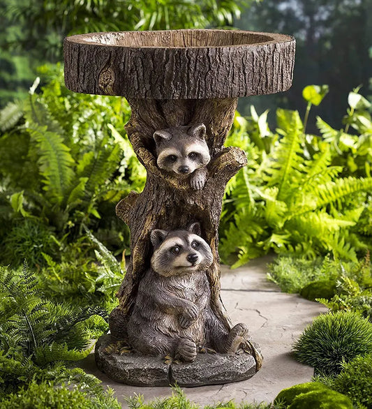 Whimsical Resin Raccoon Garden Decor for Bird Feeding and Planting