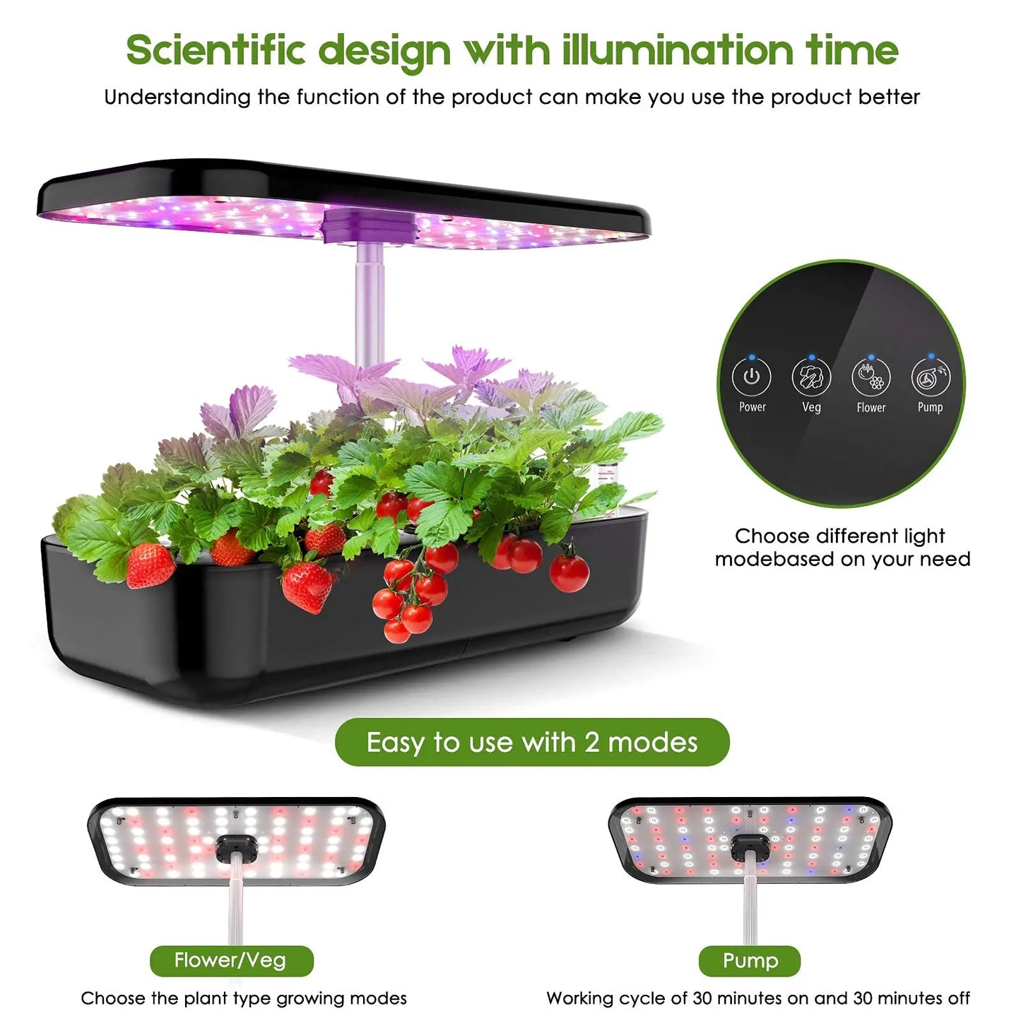 Hydroponics Growing System 12 Pods Indoor Herb Garden Kit Automatic Timing LED Grow Lights Smart Water Pump