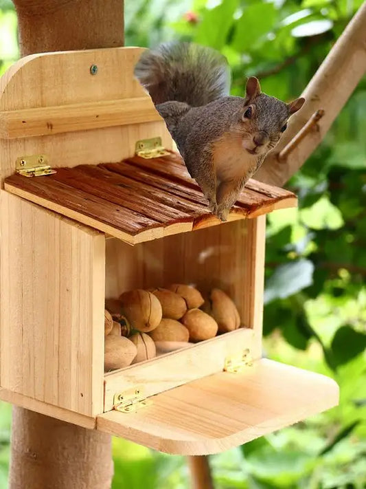 Wooden Squirrel Feeder Outdoor Hanging Feeder