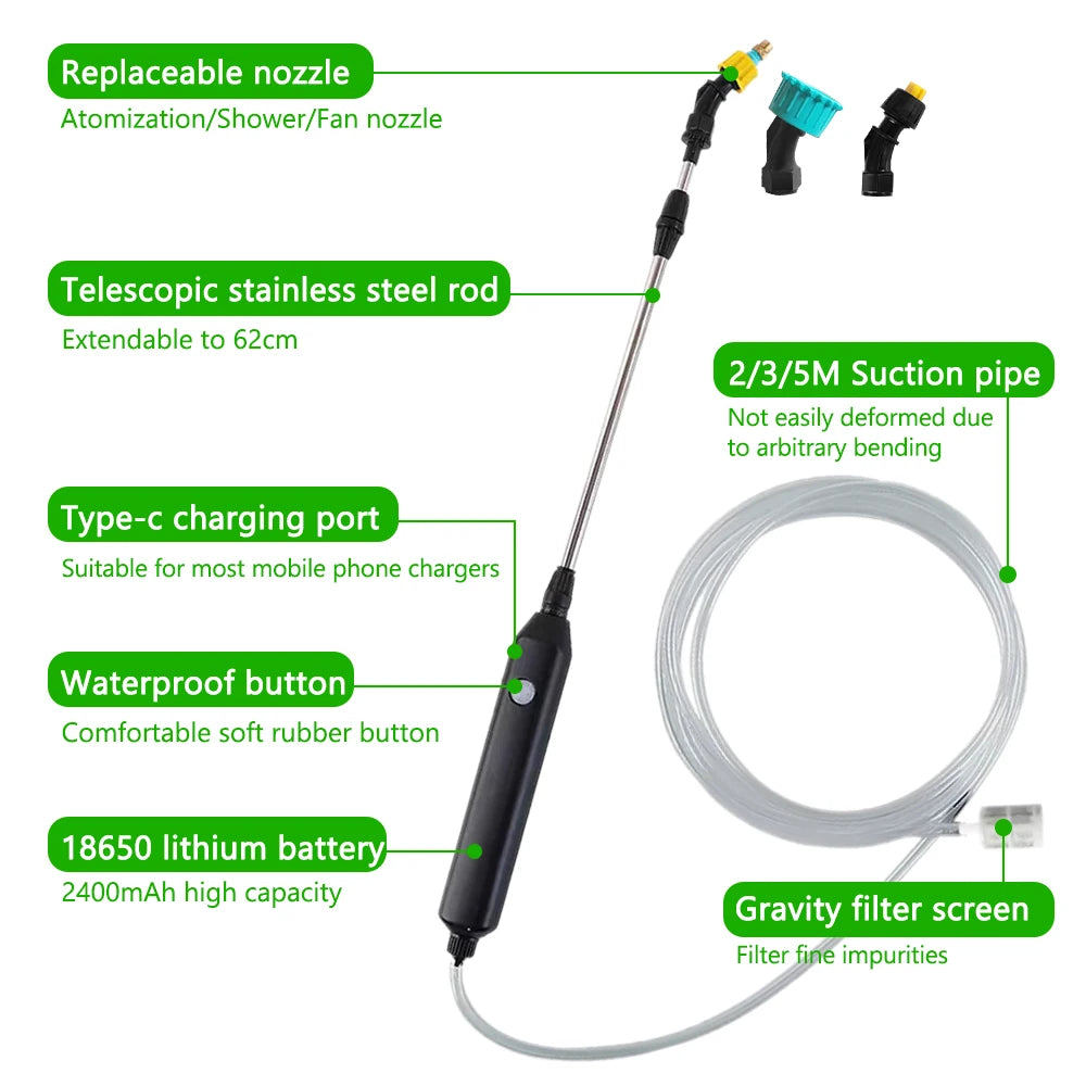 Portable Electric Gardening Sprayer Irrigation Tool USB 2400mah