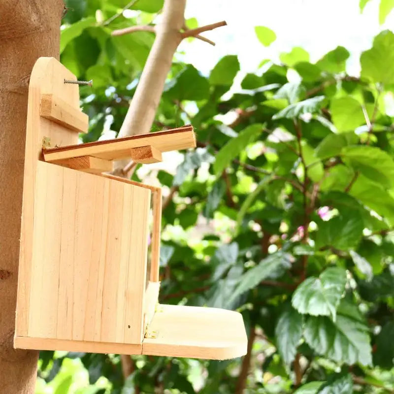 Wooden Squirrel Feeder Outdoor Hanging Feeder