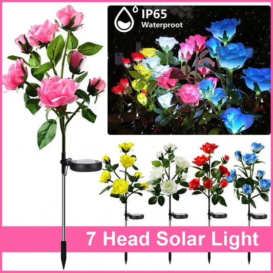 7 Head Solar LED Simulated Rose Lights Garden Lawn Lights