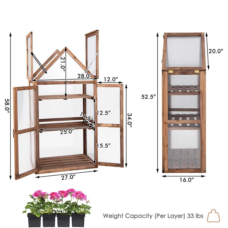 Cold Frame Mini Wooden Greenhouse for Vegetable and Flower