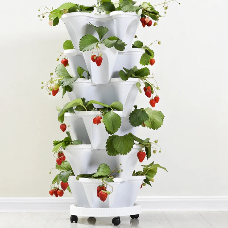 1PC Plastic Stackable Vertical Flower Plant Pot Strawberry Seedling Holder