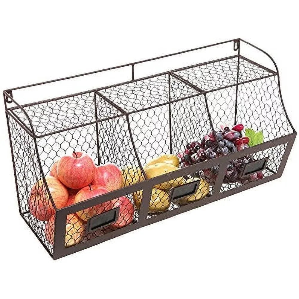 3 Compartment Wall Mount Metal Storage Basket