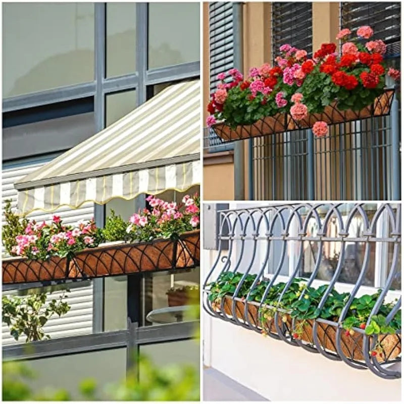 Window Deck Railing Planters Boxes with Coconut Liner