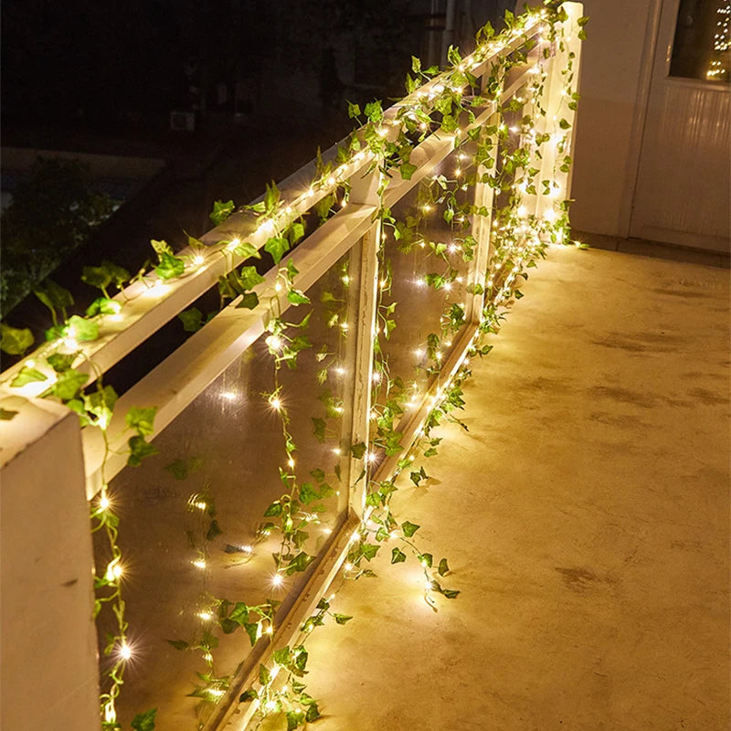 10m Solar Ivy Green Leaf Light Outdoor Waterproof 100LED  Fairy Garland String Lights