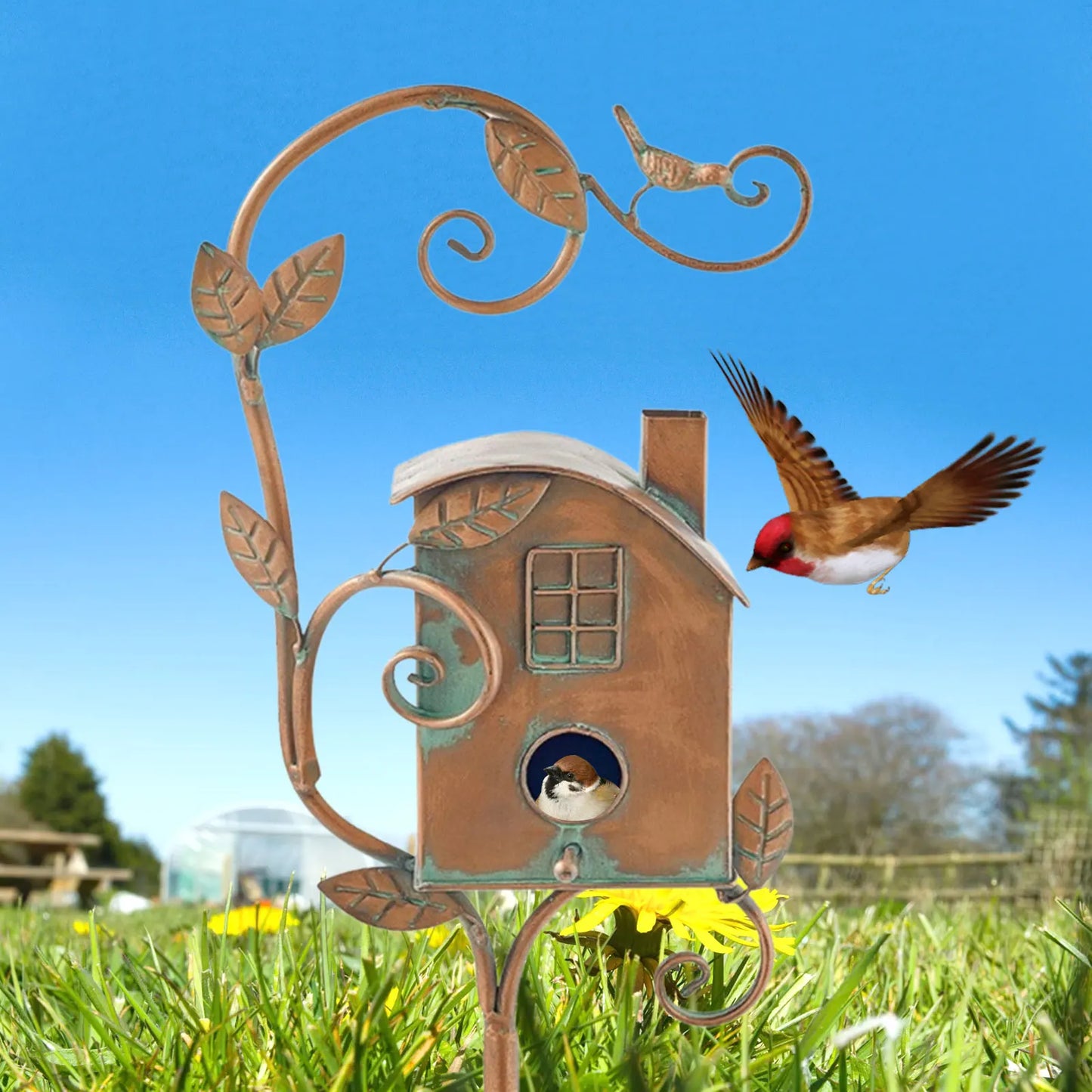 Attractive Bird Feeder Birdhouse Garden Stakes Metal Art