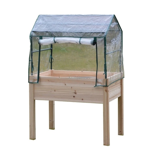 Raised Wooden Garden Beds with mini Greenhouse Cover