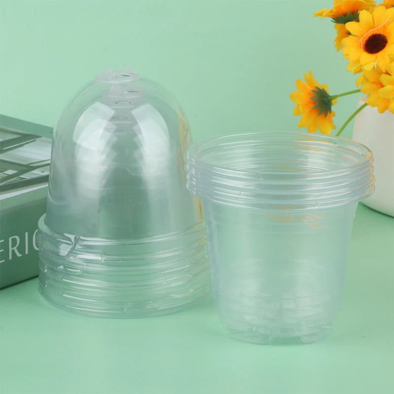 5Pcs Plant Nursery Pot Transparent Plastic PET Seed Stater Cups with Cover Humidity Dome