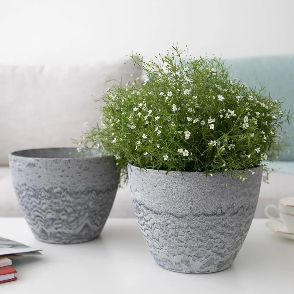 Flower Pots Outdoor Indoor Planter - 11.3 inch Speckled White, Set Of 2