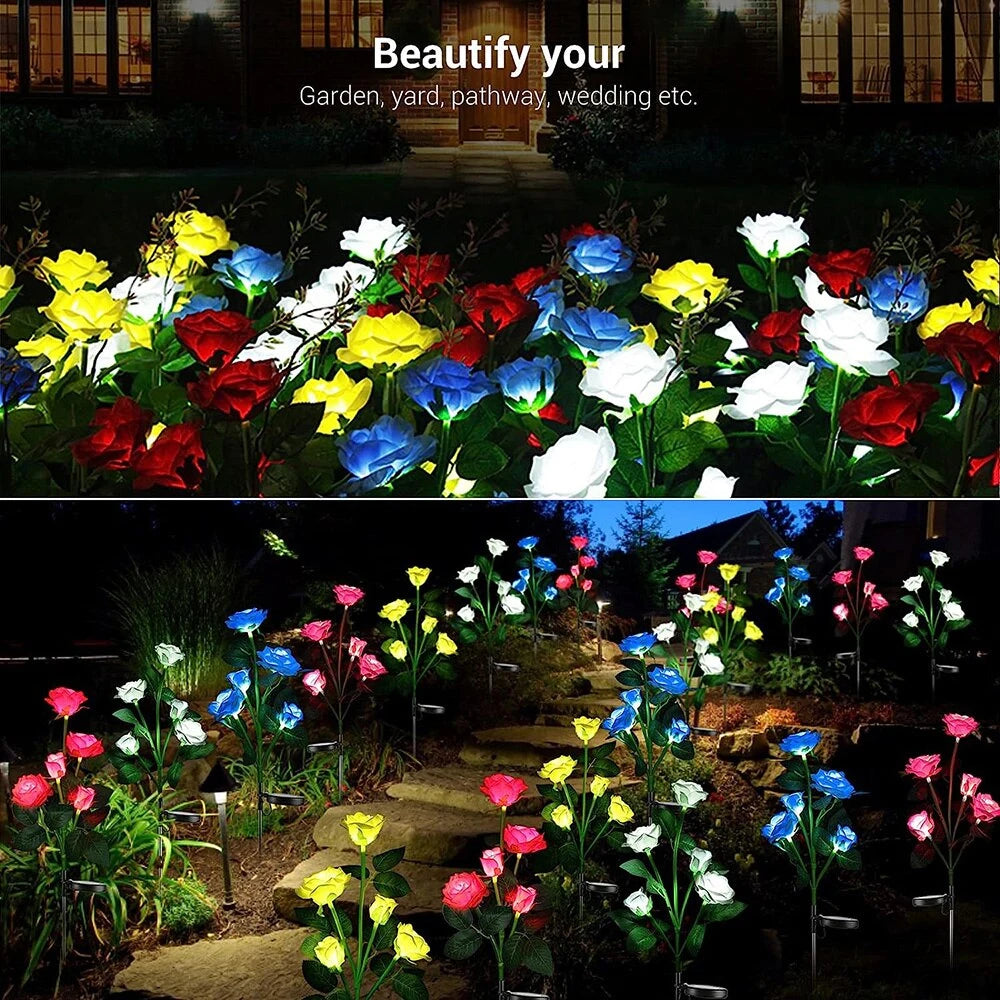 7 Head Solar LED Simulated Rose Lights Garden Lawn Lights