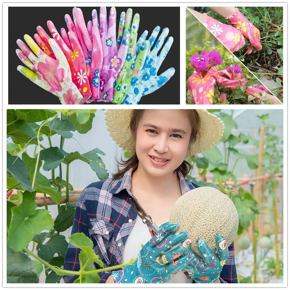 Planting Yard Cleaning Palm-Coated Floral Garden Gloves