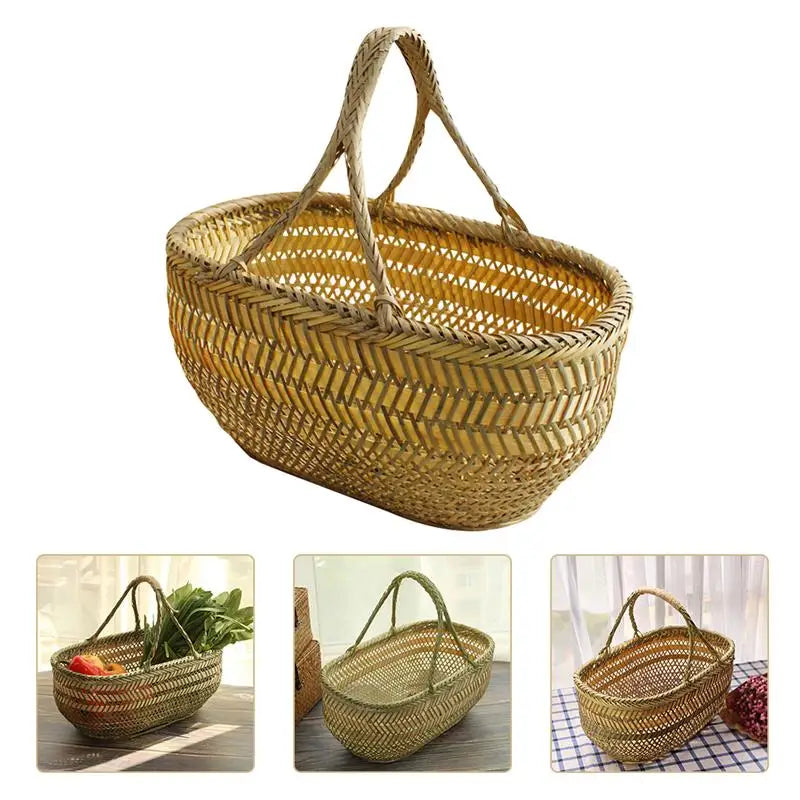 Hand Shopping Basket Bamboo Weaving