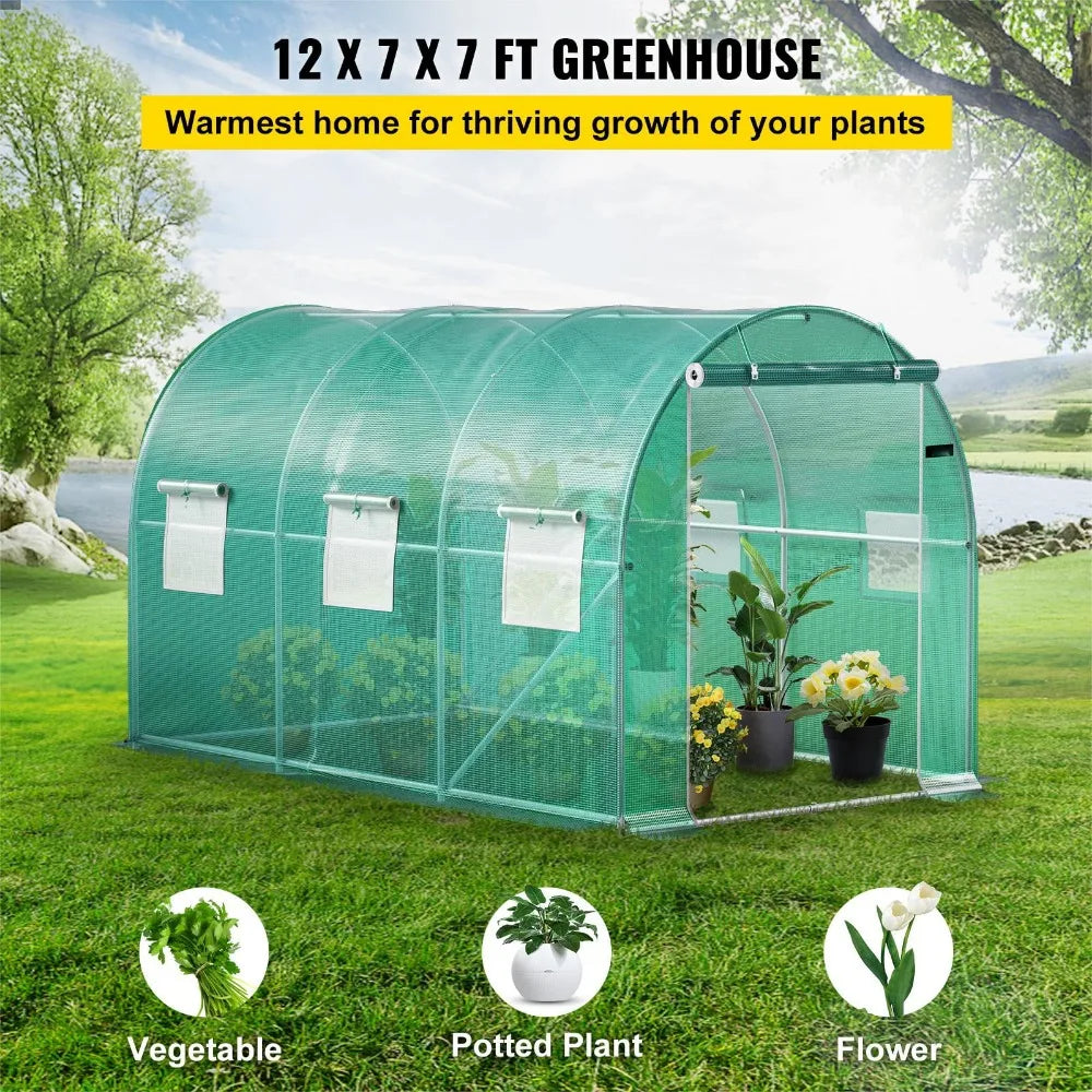 Tunnel Greenhouse Kit Water-Resistan UV-Proof with 6 Mesh Windows